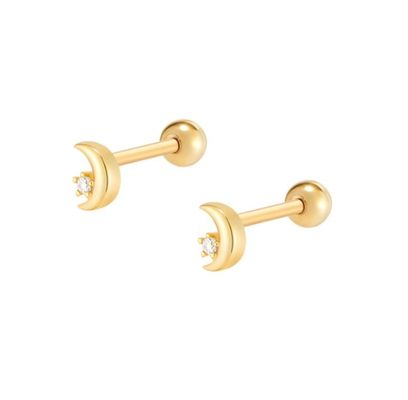 925 Sterling Silver Tiny CZ Moon Piercing Stud Orecchino con chiusura a vite a sfera