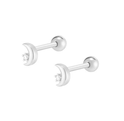 925 Sterling Silver Tiny CZ Moon Piercing Stud Orecchino con chiusura a vite a sfera
