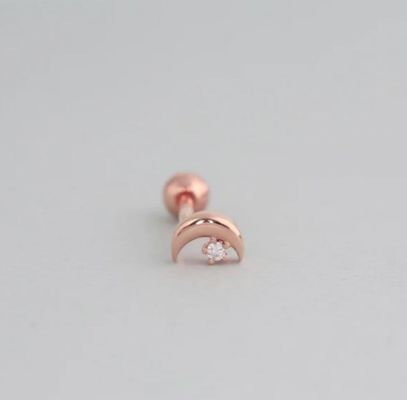 925 Sterling Silver Tiny CZ Moon Piercing Stud Orecchino con chiusura a vite a sfera