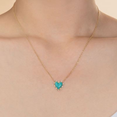 925 Sterling Silver Chain Gioielli Diamante E Turchese Cuore Twist Collare Senza Perla