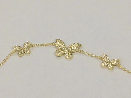 14K oro Triple Butterfly Chain Bracelet Chiaro CZ Silver Chain Bracelet 925