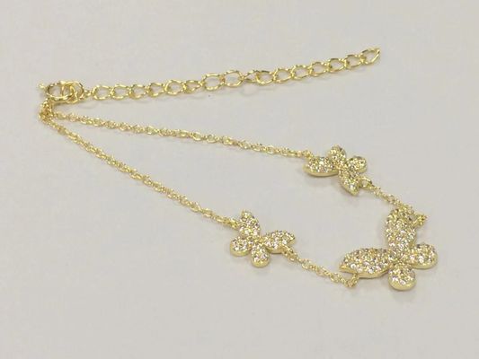 14K oro Triple Butterfly Chain Bracelet Chiaro CZ Silver Chain Bracelet 925