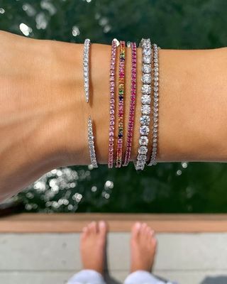925 Sterling Silver Classic 2mm Rose Pink Pave Cubic Zircon Tenis Bracelet per Ragazza
