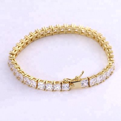 Unisex Manifattura 18K Oro Hip Hop Ghiacciato Taglio Quadrato Diamante CZ 925 Sterling Argento Impilazione Tenis Braccialetto