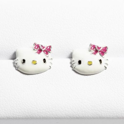 Colori di smalto per orecchini Hello Kitty con ornamento nero e argento
