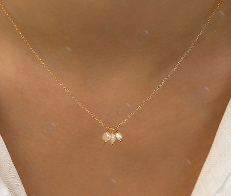 925 Sterling Silver Tre Perle d'Acqua Dolce Colletto per Donne 16" 1" 1