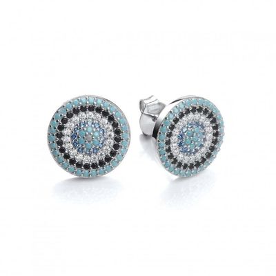 Cerchio ZIRCON 18K Dorato Micron Pave CZ Occhio Turkiye Design Stud Orecchino 925 Sterling Silver