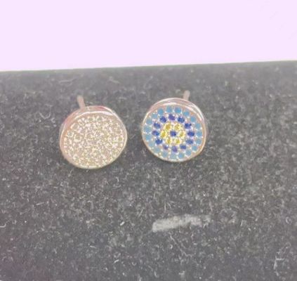 Cerchio ZIRCON 18K Dorato Micron Pave CZ Occhio Turkiye Design Stud Orecchino 925 Sterling Silver