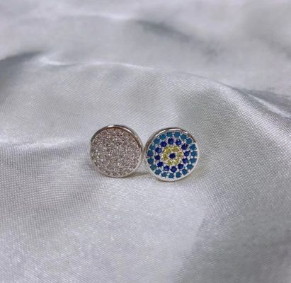 Cerchio ZIRCON 18K Dorato Micron Pave CZ Occhio Turkiye Design Stud Orecchino 925 Sterling Silver