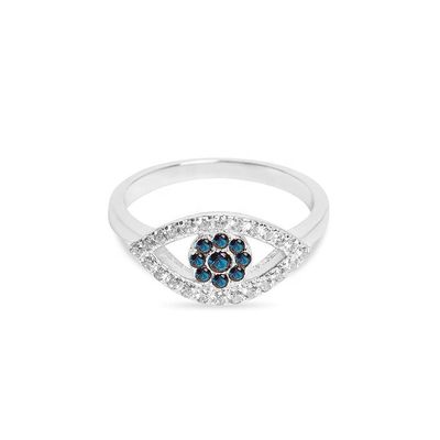 Dimensioni personalizzate 925 Sterling Silver Cutout Pave Inlaid Eye Ring con 18K Gold Plating