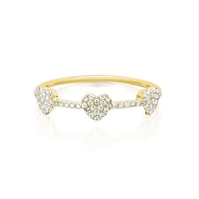 18K oro placcato 925 sterling argento tre micro Pave cuore anello per donne ed elegante