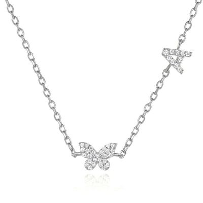 Collare Mini 18K Oro Bianco Micron Pave CZ Butterfly 925 Pendente d'Argento Sterling