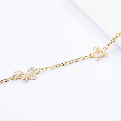 Collare Mini 18K Oro Bianco Micron Pave CZ Butterfly 925 Pendente d'Argento Sterling