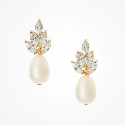 Orecchini da sposa in foglia dorata 18K Perle bianche Orecchini da foglia nozze