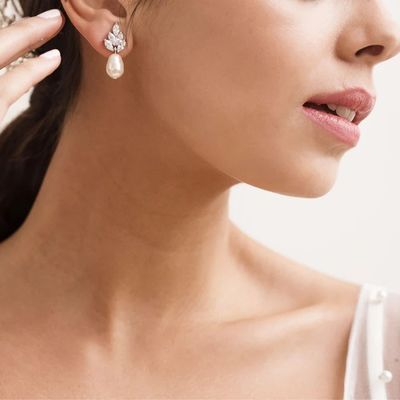 Orecchini da sposa in foglia dorata 18K Perle bianche Orecchini da foglia nozze