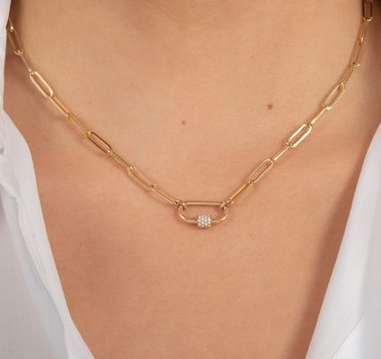 18K oro placcato grande clip di carta 925 Sterling Silver Ovale Catena Colletto con OEM