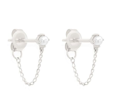 925 Sterling Silver Chain Drop Pearl Earrings Bianco Acqua Dolce Perla Earrings