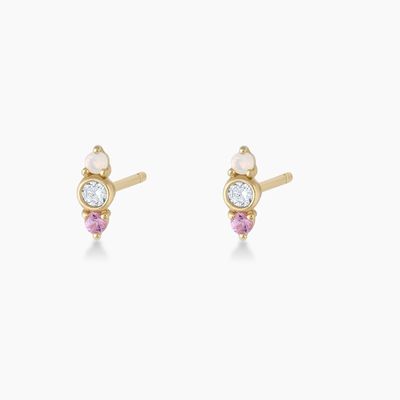 Opale bianco e zaffiro rosa orecchini CZ Stud Tre pietra cubica Zirconia Studs