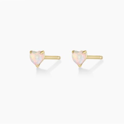 Prong Setting Opal Heart Stud Orecchini 925 Sterling Silver Dainty 18K Dorato
