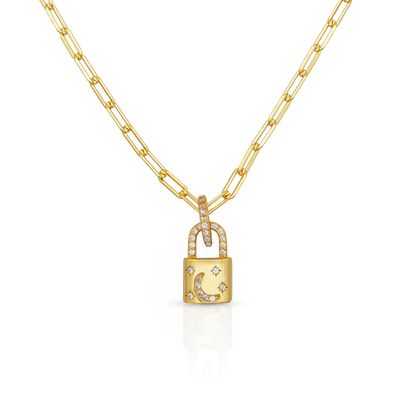 18K Gold Medallion Pendant Pave White CZ Link Chain Necklace per il fidanzamento