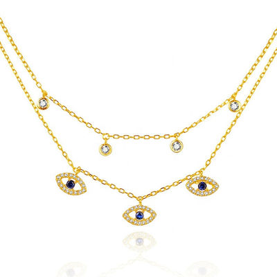 Doppio strato Evil Eye Bezel Set Colletto Diamante Donne Bezel Set Pendenti