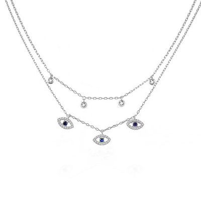 Doppio strato Evil Eye Bezel Set Colletto Diamante Donne Bezel Set Pendenti