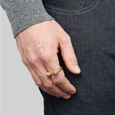 Anello a testa di leone da uomo regolabile 18K oro taglia 5 - taglia 10 anello di leone in ottone