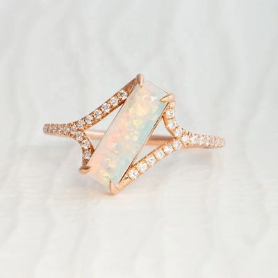Baguette Taglio Opal Snow Track Anello Dimensione 4-Dimensione 10 925 Sterling Anello d'argento