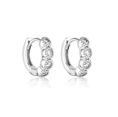 925 Sterling Silver Bezel Setting Cubic Zirconia Huggies Donna Orecchini