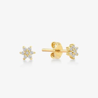 925 Sterling Silver Artigianale 18K Dorato Placcato Semplicemente Bianco CZ Fiore Orecchino Magnetico