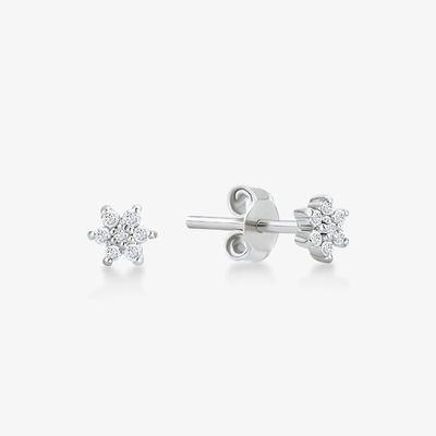925 Sterling Silver Artigianale 18K Dorato Placcato Semplicemente Bianco CZ Fiore Orecchino Magnetico
