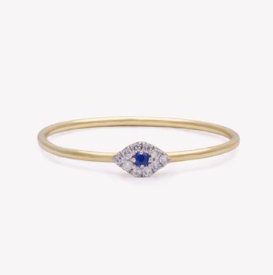 Classic Style Mini Pave Ring con Occhio Diamante e Zaffiro Blu in 925 Sterling Silver