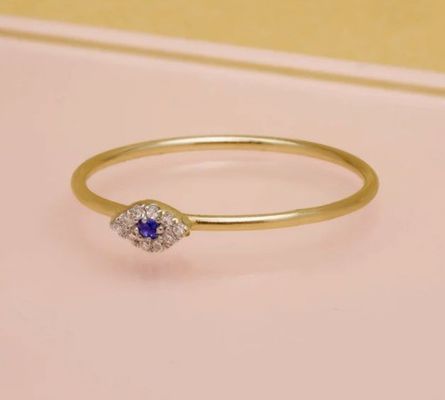 Classic Style Mini Pave Ring con Occhio Diamante e Zaffiro Blu in 925 Sterling Silver