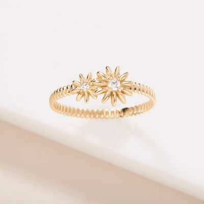 Moda Dorato 925 Sterling Silver Daisy CZ Anello Eleganza Donne Accessoio