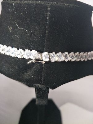 Pantaloni Bling Bling con rivestimento in rodio, collana da tennis bianca da 16 pollici.