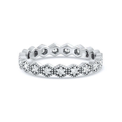 Moderno Eternity Forma Geometrica Cubica Zirconia Anello Impilabile per Donne