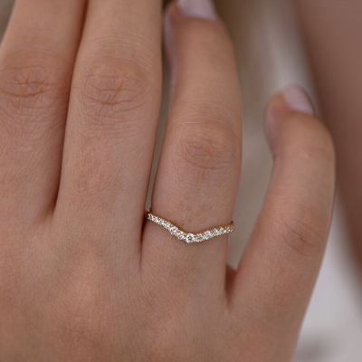 925 Sterling Silver Curved Diamond CZ Anello di fidanzamento