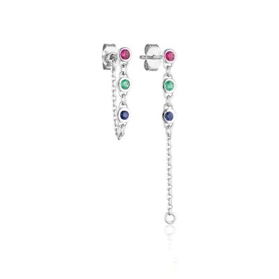 Drop Bezel White Diamond 925 Sterling Silver Chain Ohrringe Moda