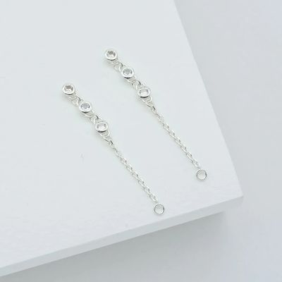 Drop Bezel White Diamond 925 Sterling Silver Chain Ohrringe Moda