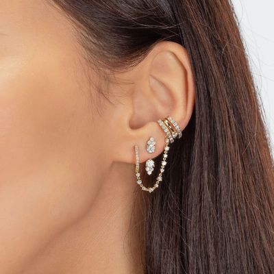 Cluster di zircone bianco cubo diamante giacca di striscia orecchini 925 18K oro placcato