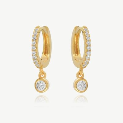 18K oro placcato S925 argento Mini Huggies singolo Bezel petto anelli orecchini per donne