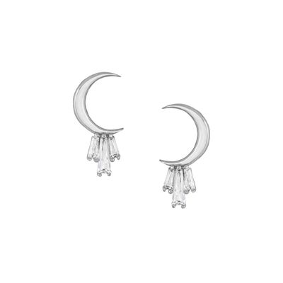 18K oro placcato 925 sterling argento baguette orecchini Moon Stud per donne AAA CZ pietra