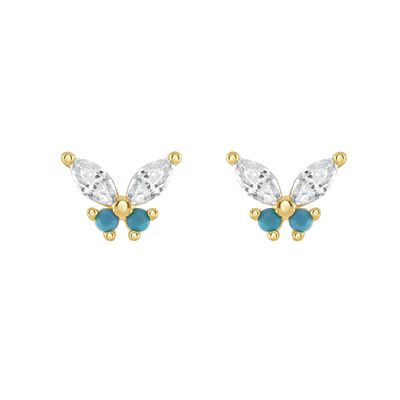 18K Oro Marquise Taglio Turchese CZ 925 Sterling Silver Butterfly Stud orecchini per donne