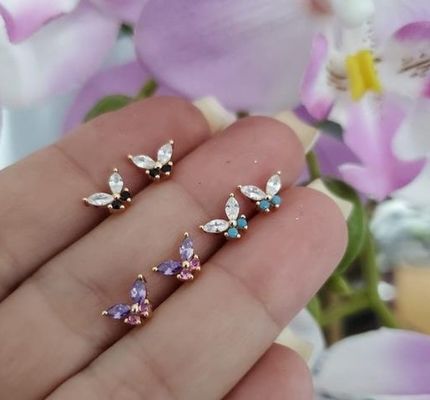 18K Oro Marquise Taglio Turchese CZ 925 Sterling Silver Butterfly Stud orecchini per donne