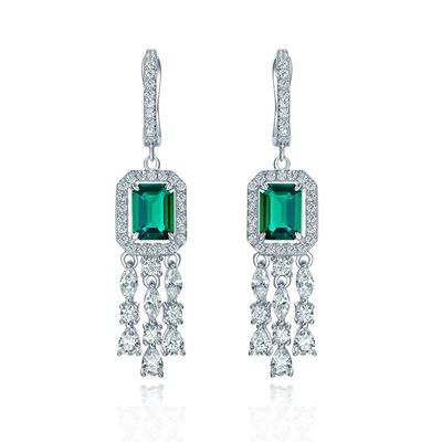 Verdi in argento sterling 925 baguette CZ diamanti lunghi orecchini per abbigliamento unisex