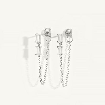Vendita Baguette Cubico Zircon Threader Stud Orecchino Gioielli 925 Sterling Silver per Donne