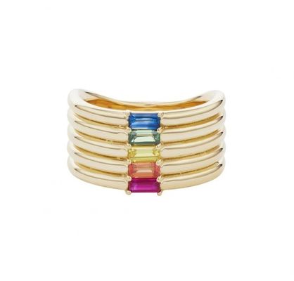 18K oro placcato arcobaleno baguette taglio CZ Multi Fashion 925 Sterling argento donne anelli