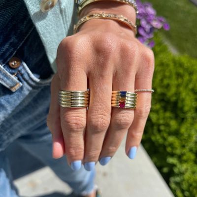 18K oro placcato arcobaleno baguette taglio CZ Multi Fashion 925 Sterling argento donne anelli