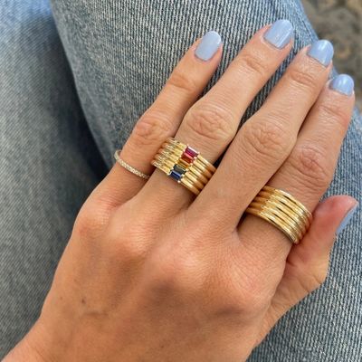18K oro placcato arcobaleno baguette taglio CZ Multi Fashion 925 Sterling argento donne anelli