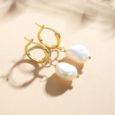 925 Sterling Silver 18K Gold Plated Acqua dolce Perla Hoop orecchini per donne Stile di moda